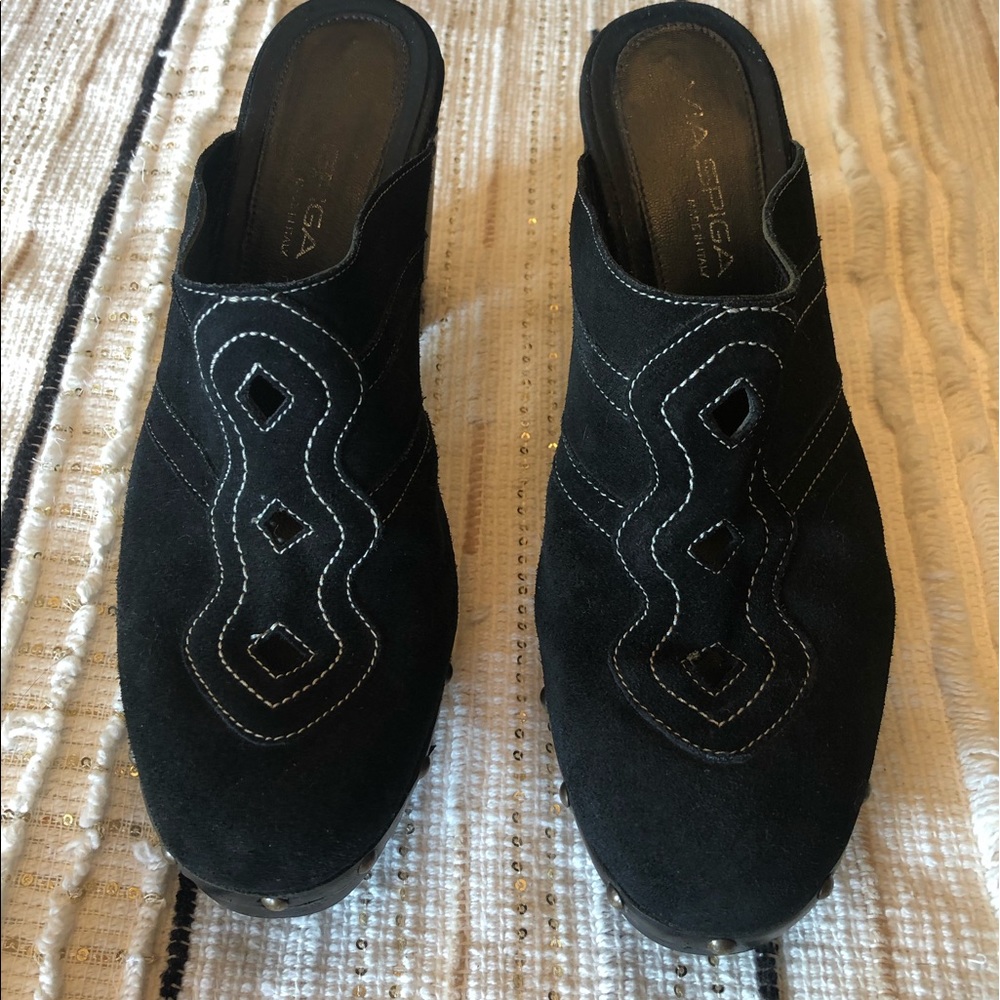Via Spiga Black Suede High Heel Mules Size 10